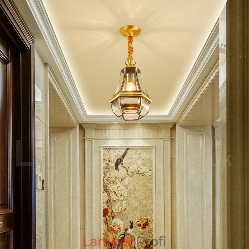 1 Licht Retro Rustikal Luxus Messing Pendelleuchte Kronleuchter mit Glasschirm