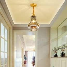 1 Licht Retro Rustikal Luxus Messing Pendelleuchte Kronleuchter mit Glasschirm