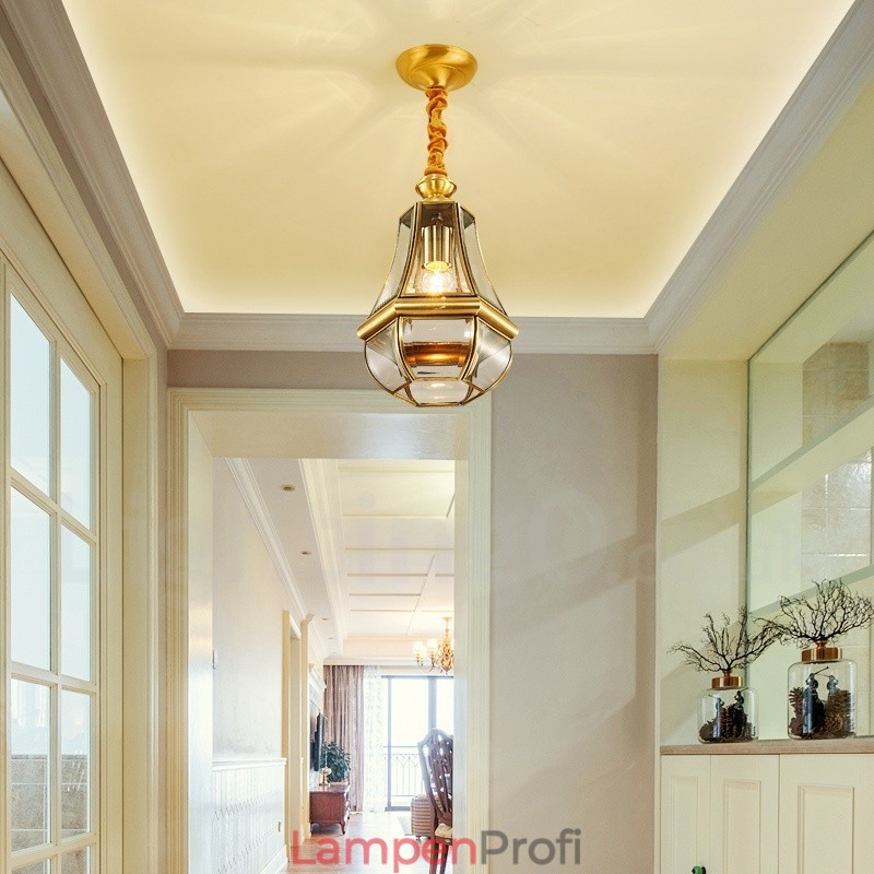1 Licht Retro Rustikal Luxus Messing Pendelleuchte Kronleuchter mit Glasschirm