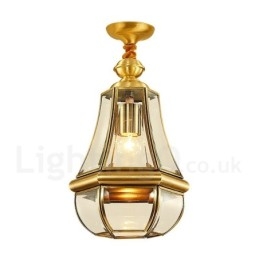 1 Licht Retro Rustikal Luxus Messing Pendelleuchte Kronleuchter mit Glasschirm