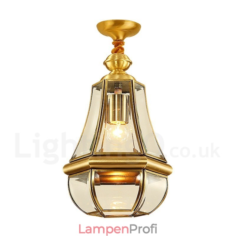 1 Licht Retro Rustikal Luxus Messing Pendelleuchte Kronleuchter mit Glasschirm