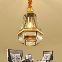 1 Licht Retro Rustikal Luxus Messing Pendelleuchte Kronleuchter mit Glasschirm