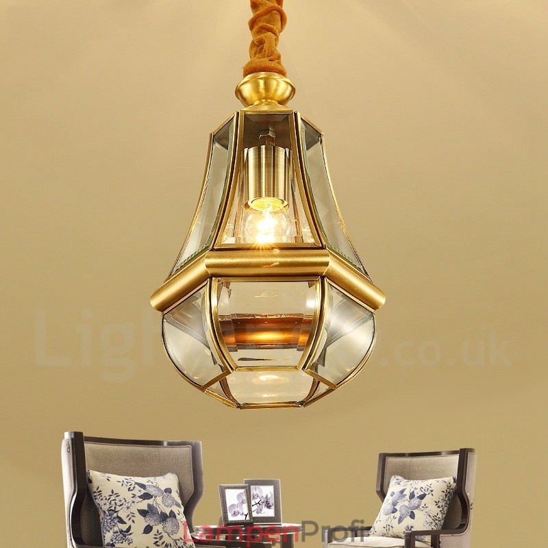 1 Licht Retro Rustikal Luxus Messing Pendelleuchte Kronleuchter mit Glasschirm