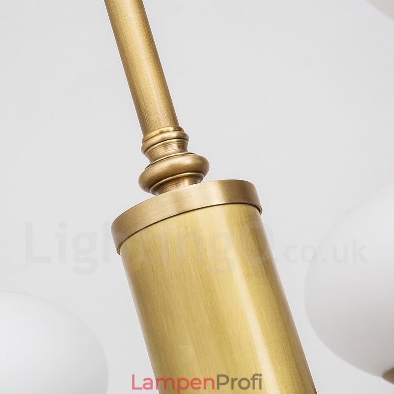 6-flammige Retro-Pendelleuchte aus rustikalem Messing mit Glasschirm