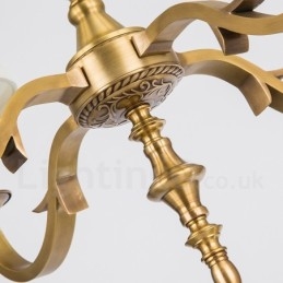 6-flammige Retro-Pendelleuchte aus rustikalem Messing mit Stoffschirm