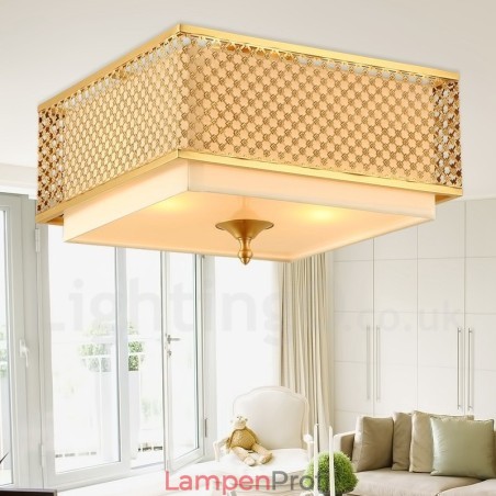 4-flammige Retro-Pendelleuchte aus rustikalem Messing mit Stoffschirm 4-flammige Retro-Pendelleuchte aus rustikalem Messing mit Stoffschirm