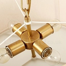 4-flammige Retro-Pendelleuchte aus rustikalem Messing mit Stoffschirm