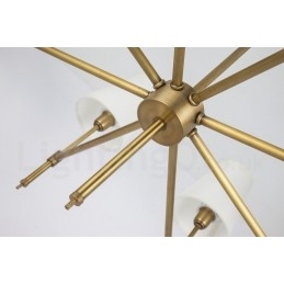 8-flammige Retro-Pendelleuchte aus rustikalem Messing mit Stoffschirm