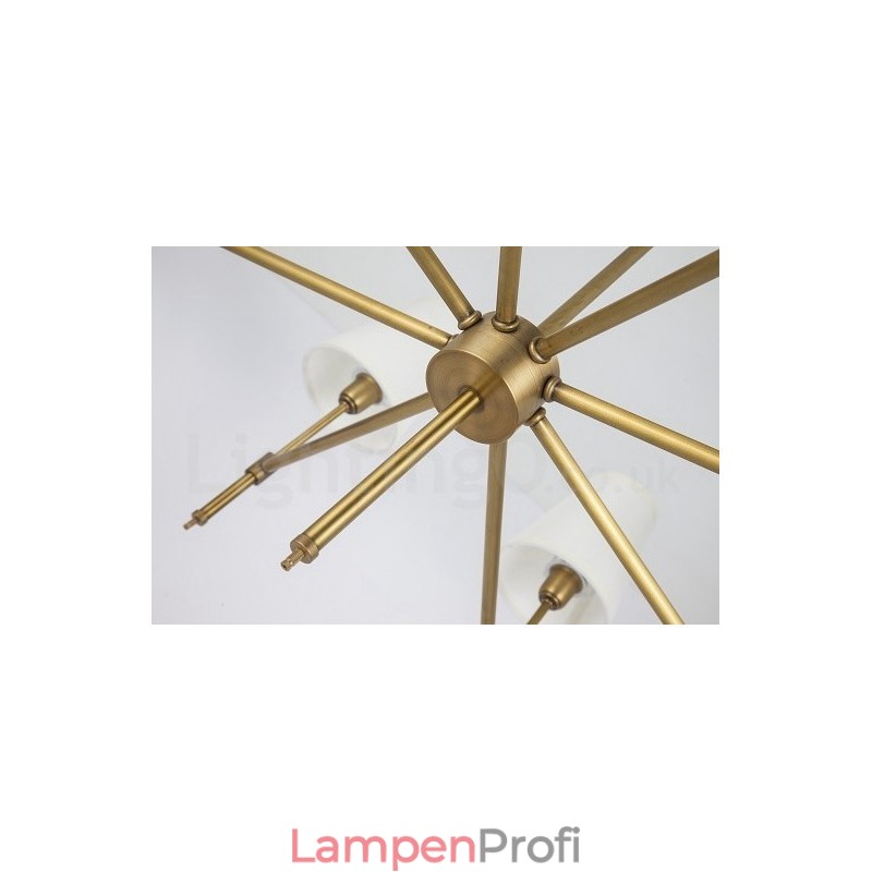 8-flammige Retro-Pendelleuchte aus rustikalem Messing mit Stoffschirm