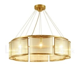 8-flammige Retro-Pendelleuchte aus rustikalem Messing mit Glasschirm