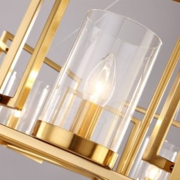 6-flammige Retro-Pendelleuchte aus rustikalem Messing mit Glasschirm