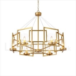 6-flammige Retro-Pendelleuchte aus rustikalem Messing mit Glasschirm