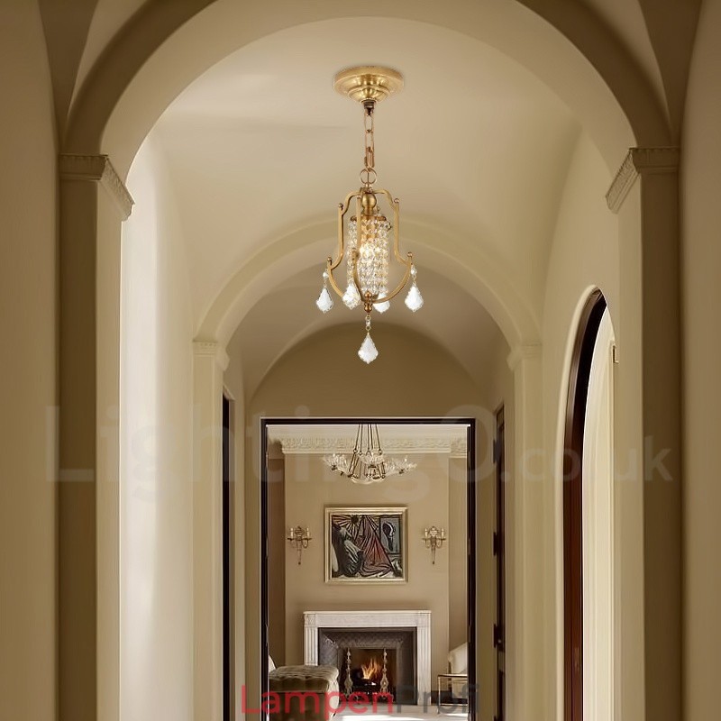 1 Licht Retro Rustikal Luxus Messing Pendelleuchte Kronleuchter mit Kristallschirm