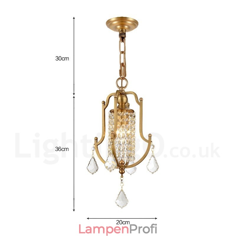 1 Licht Retro Rustikal Luxus Messing Pendelleuchte Kronleuchter mit Kristallschirm