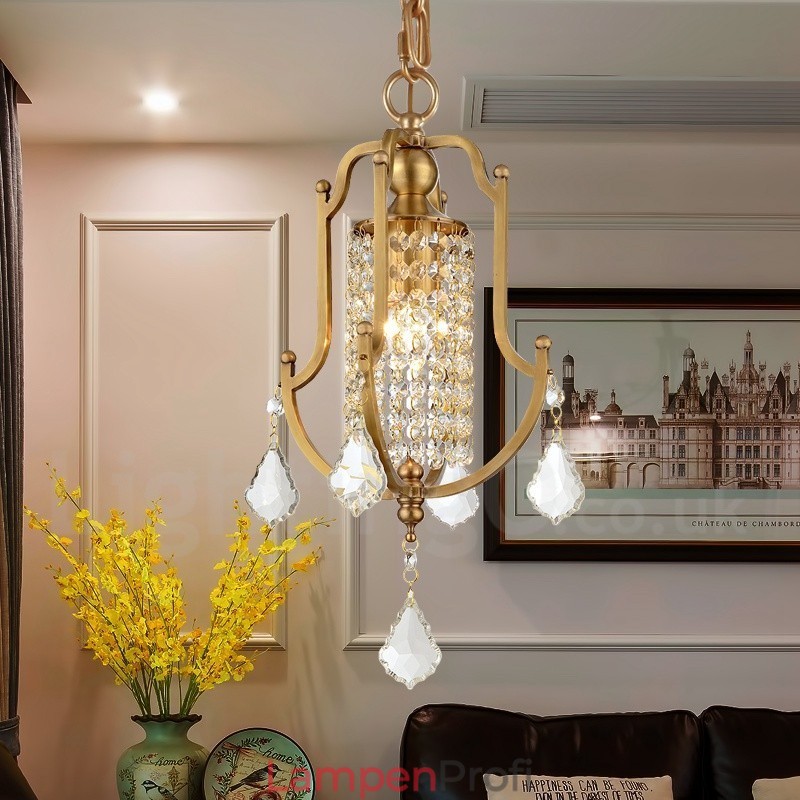 1 Licht Retro Rustikal Luxus Messing Pendelleuchte Kronleuchter mit Kristallschirm