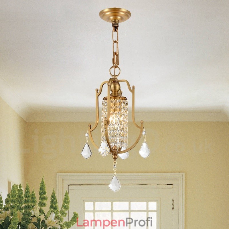 1 Licht Retro Rustikal Luxus Messing Pendelleuchte Kronleuchter mit Kristallschirm