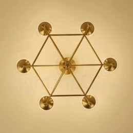 6-flammige Retro-Pendelleuchte aus rustikalem Messing mit Glasschirm