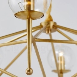 6-flammige Retro-Pendelleuchte aus rustikalem Messing mit Glasschirm