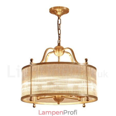 5-flammige Retro-Pendelleuchte aus rustikalem Messing mit Glasschirm 5-flammige Retro-Pendelleuchte aus rustikalem Messing mit Glasschirm