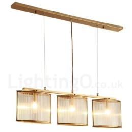 3-flammige Retro-Pendelleuchte aus rustikalem Messing mit Glasschirm