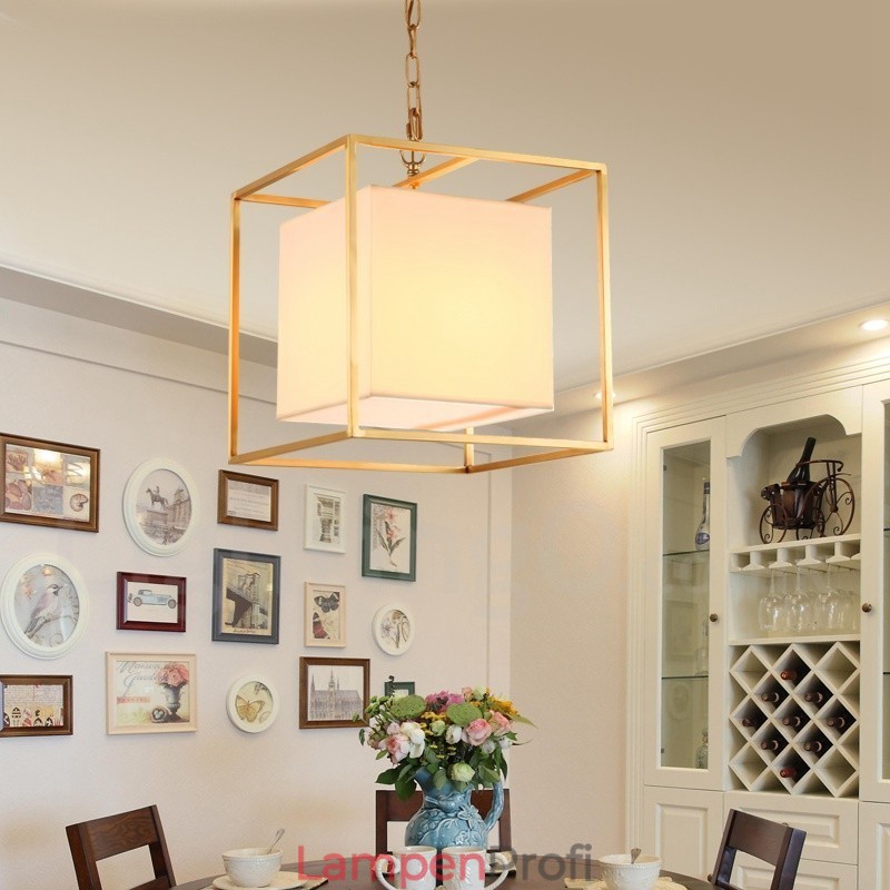 1 Licht Retro Rustikal Luxus Messing Pendelleuchte Kronleuchter mit Stoffschirm
