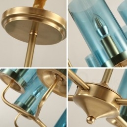 8-flammige Retro-Pendelleuchte aus rustikalem Messing mit Glasschirm