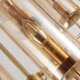 16-flammige Retro-Pendelleuchte aus rustikalem Messing mit Glasschirm
