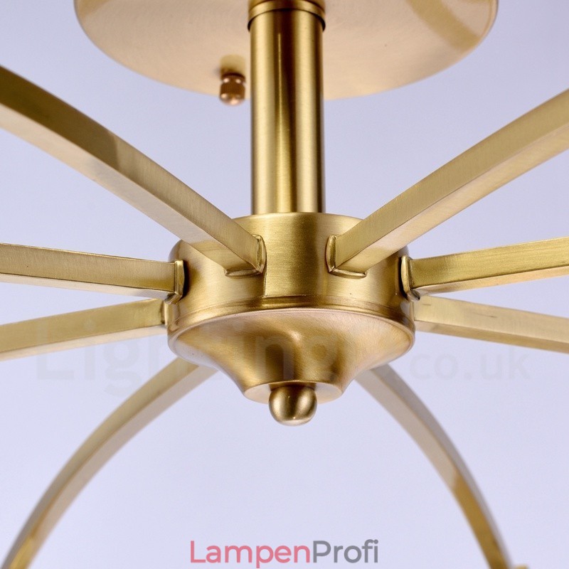 8-flammige Retro-Pendelleuchte aus rustikalem Messing mit Glasschirm