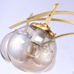 8-flammige Retro-Pendelleuchte aus rustikalem Messing mit Glasschirm