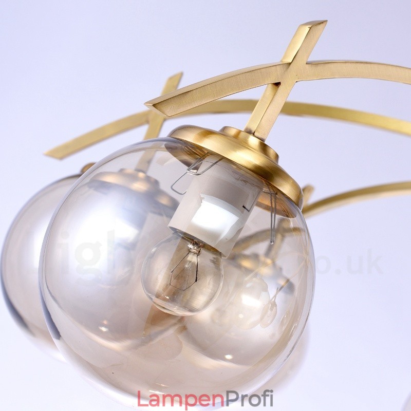 8-flammige Retro-Pendelleuchte aus rustikalem Messing mit Glasschirm