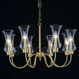 8-flammige Retro-Pendelleuchte aus rustikalem Messing mit Glasschirm