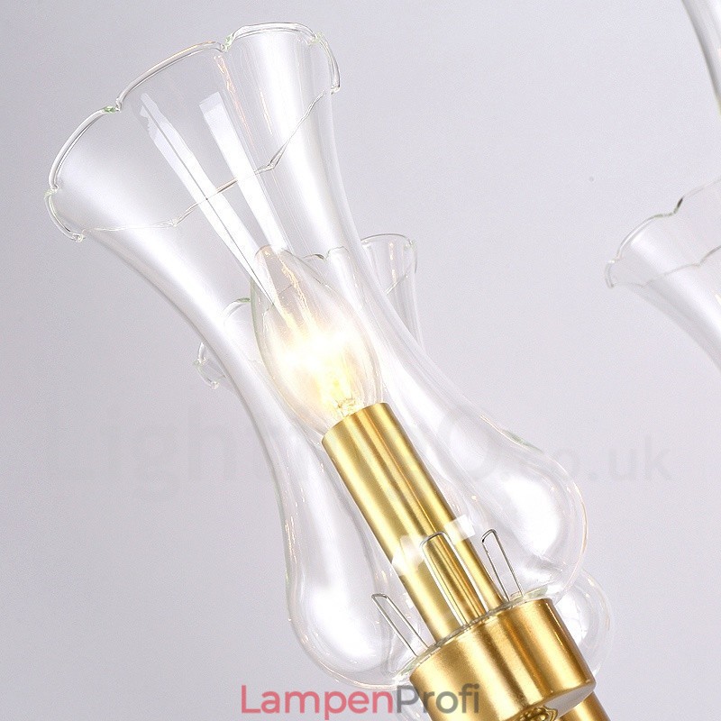 8-flammige Retro-Pendelleuchte aus rustikalem Messing mit Glasschirm