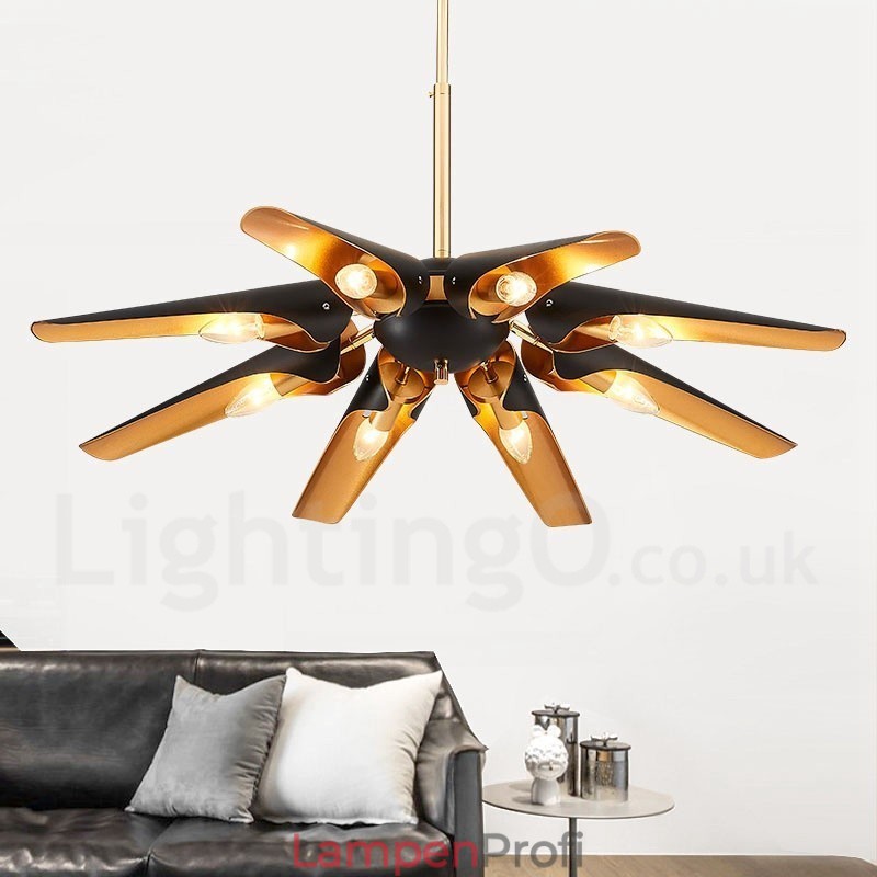 8-flammiger Retro-rustikaler Luxus-Pendelleuchter aus Aluminiumlegierung mit Lampenschirm aus Aluminiumlegierung