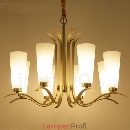8-flammige Retro-Pendelleuchte aus rustikalem Messing mit Glasschirm 8-flammige Retro-Pendelleuchte aus rustikalem Messing mit Glasschirm