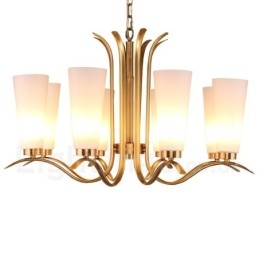 8-flammige Retro-Pendelleuchte aus rustikalem Messing mit Glasschirm
