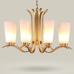 8-flammige Retro-Pendelleuchte aus rustikalem Messing mit Glasschirm