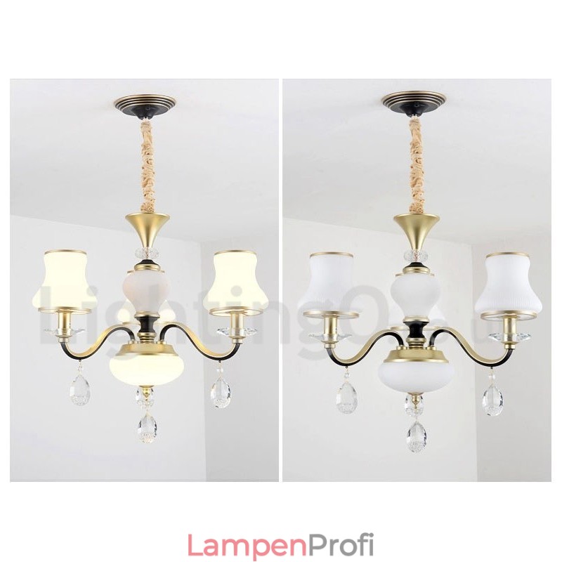 3-flammige Retro-Pendelleuchte im rustikalen Stil mit Kristallglasschirm