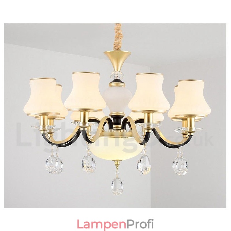 8-flammige Retro-Pendelleuchte im rustikalen Stil mit Kristallglasschirm