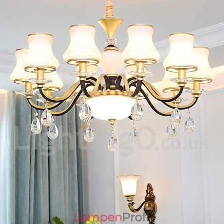 Retro Rustikaler Luxus Kristall Pendelleuchte Kronleuchter mit Glasschirm Retro Rustikaler Luxus Kristall Pendelleuchte Kronleuchter mit Glasschirm
