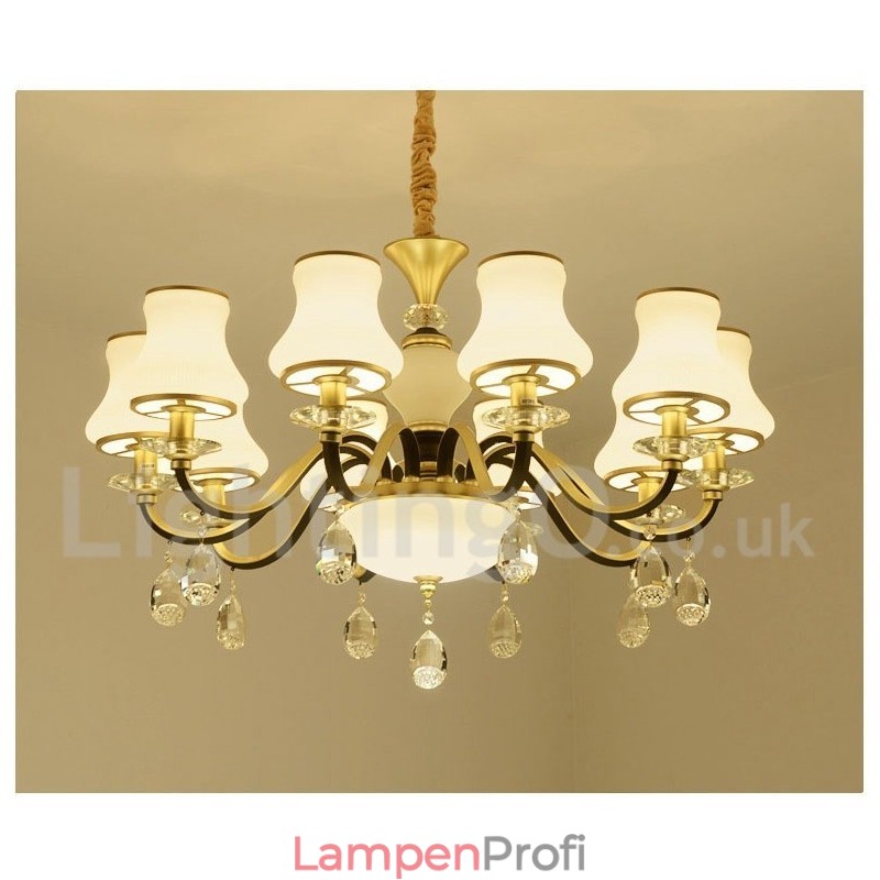 Retro Rustikaler Luxus Kristall Pendelleuchte Kronleuchter mit Glasschirm