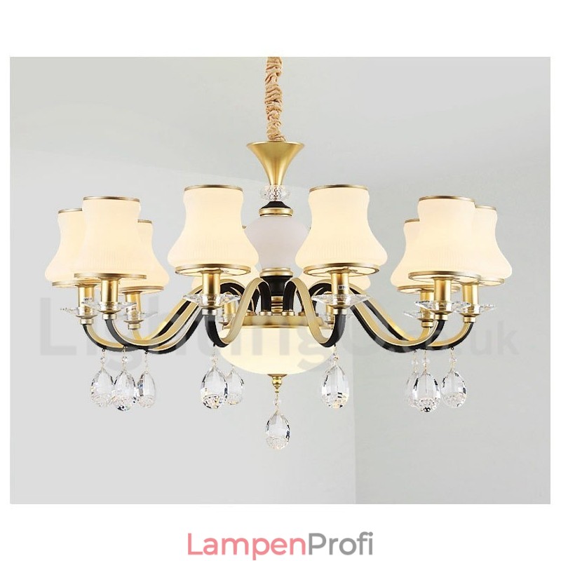 Retro Rustikaler Luxus Kristall Pendelleuchte Kronleuchter mit Glasschirm