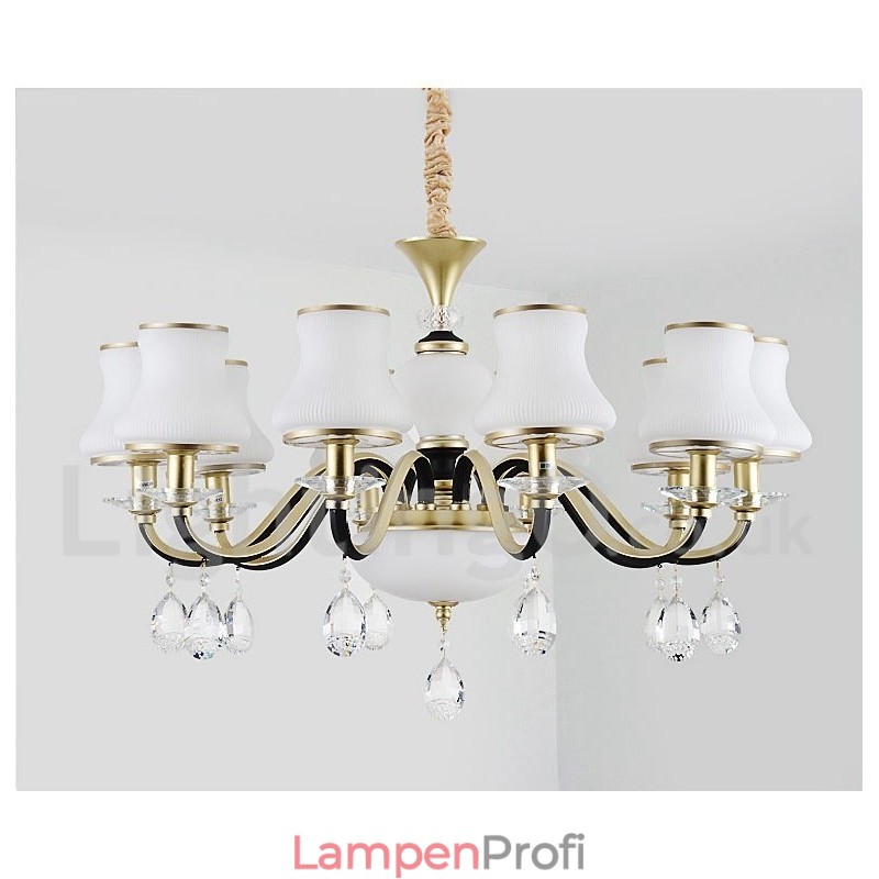 Retro Rustikaler Luxus Kristall Pendelleuchte Kronleuchter mit Glasschirm