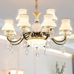 12-flammige Retro-Pendelleuchte aus Kristall mit rustikalem Luxus-Glasschirm