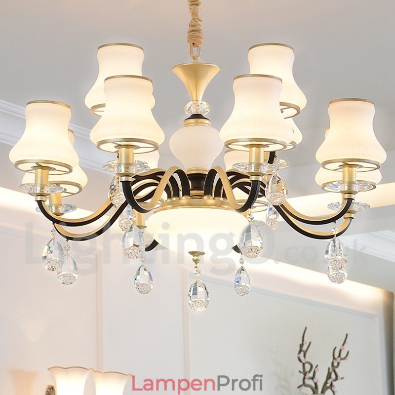 12-flammige Retro-Pendelleuchte aus Kristall mit rustikalem Luxus-Glasschirm