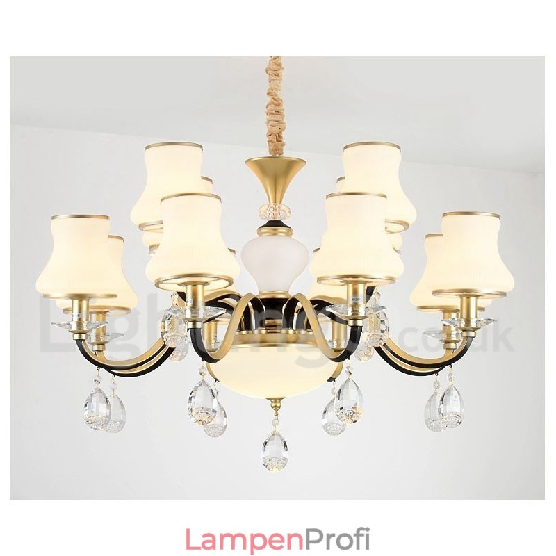 12-flammige Retro-Pendelleuchte aus Kristall mit rustikalem Luxus-Glasschirm