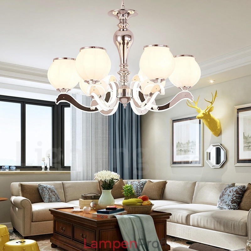 6-flammige, moderne, luxuriöse Pendelleuchte mit Glasschirm