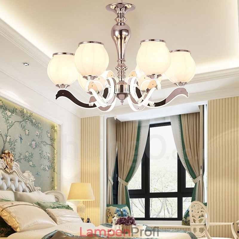 6-flammige, moderne, luxuriöse Pendelleuchte mit Glasschirm