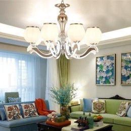 8-flammige, moderne, luxuriöse Pendelleuchte mit Glasschirm