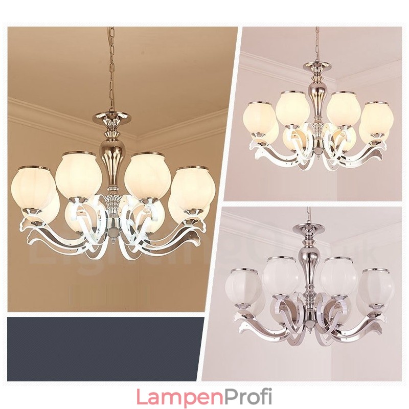 8-flammige, moderne, luxuriöse Pendelleuchte mit Glasschirm