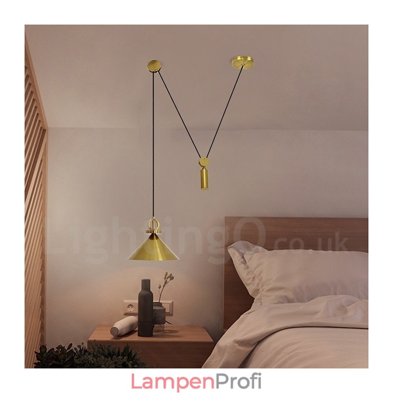 Moderne zeitgenössische Pendelleuchte aus reinem Kupfer im nordischen Stil mit Auf- und Abstiegsfunktion, Messing-Deckenleuchte